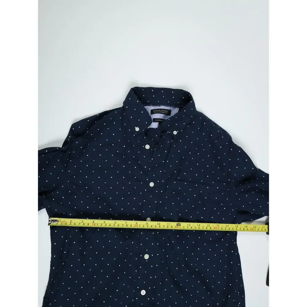 Banana Republic Camden Fit Polka Dot Button Down Shirt M Blue 100% Cotton Casual